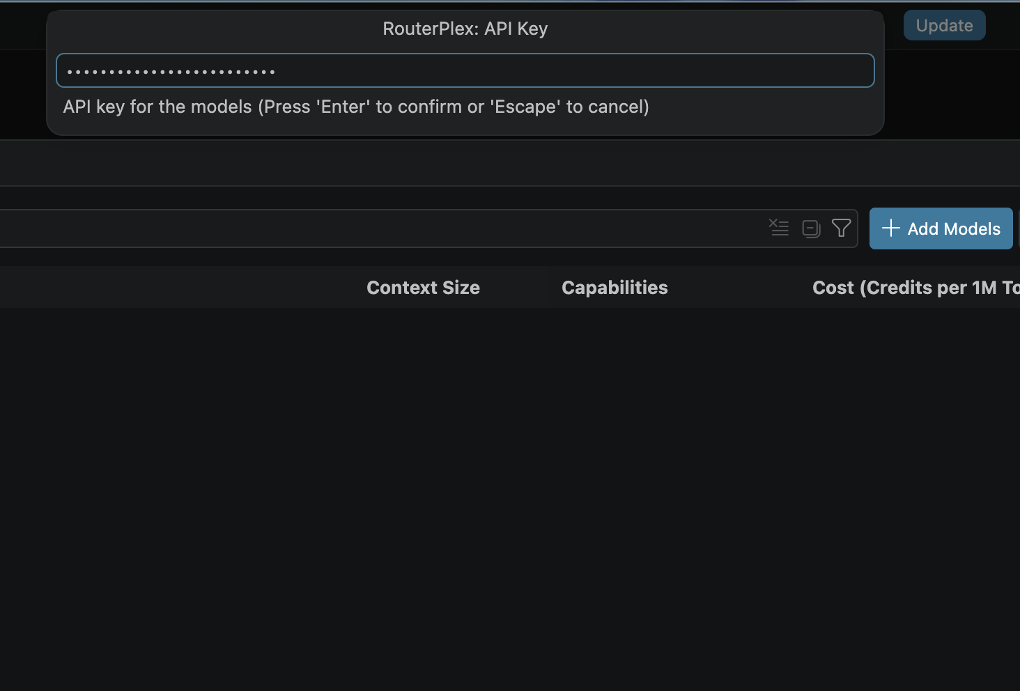 Pasting your RouterPlex API key.